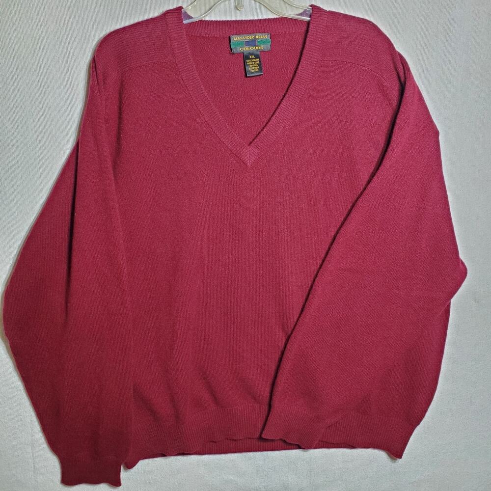 Alexander Julian Colours 100% Cashmere Burgandy V Neck Sweater Size Mens XXL